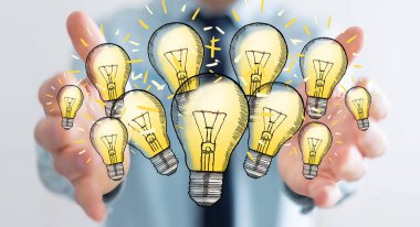 Çizilmiş ampul elinde tutan işadamı