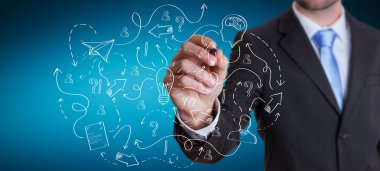 El yazması proje sunumu kalemle çizim işadamı