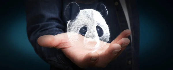 Людина тримає фрактальний зникаючий панда ілюстрація 3D рендерин — стокове фото