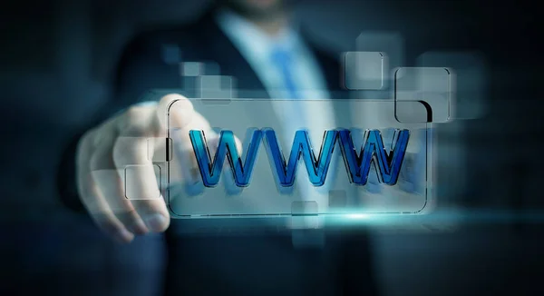 Geschäftsmann surft im Internet mit taktiler Web-Adressleiste 3d — Stockfoto
