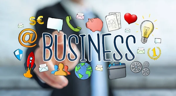 Бизнесмен с помощью ручной презентации бизнеса — стоковое фото