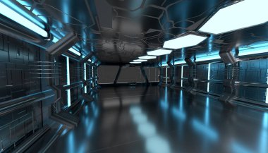 Uzay gemisi mavi içi boş pencere 3d işleme öğeleri 