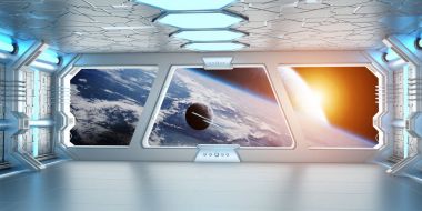 Uzay gemisi iç uzak sistem 3d render Manzaralı