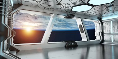 Uzay gemisi iç dünyanın manzaralı Earth 3d işleme el
