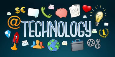 Simgeleri ile çizilmiş multimedya teknolojisi dijital metin