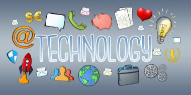 Simgeleri ile çizilmiş multimedya teknolojisi dijital metin