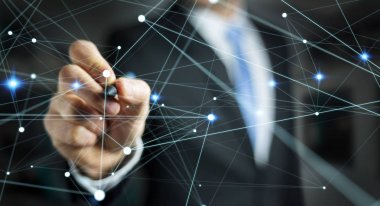 Uçan ağ işadamı 3d render tarafından çizilen nokta