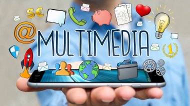 Multimedya teknolojisinin çizilmiş sunum kullanarak iş adamı