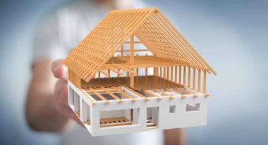 3D render bitmemiş planı ev onun dokunmadan işadamı