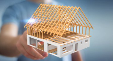 3D render bitmemiş planı ev onun dokunmadan işadamı