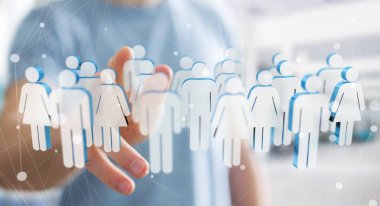 3D render birlikte grup insan onun finge dokunmadan işadamı