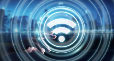 Ücretsiz Wi-Fi hotspot arabirimi 3d işlemesini kullanan iş kadını