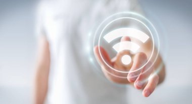 Ücretsiz Wi-Fi hotspot arabirimi 3d işlemesini kullanan iş adamı
