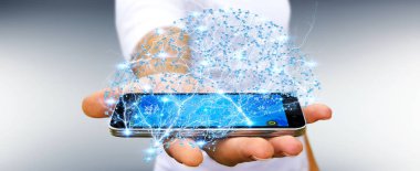 Onun el 3d ren dijital röntgen insan beyninde tutan işadamı