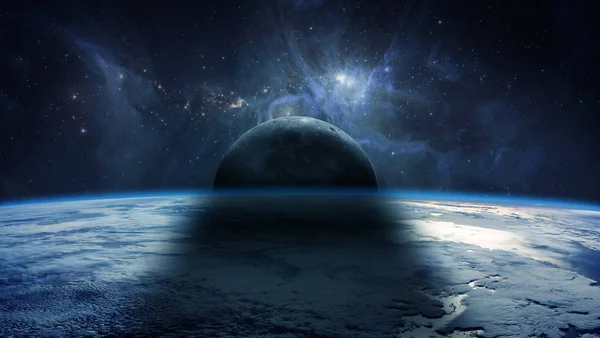 Zatmění slunce na planetě Zemi 3d vykreslování prvků — Stock fotografie