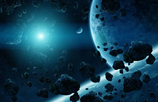 Entferntes Planetensystem im Weltraum 3D-Rendering — Stockfoto