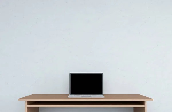 Modernes Desktop-Interieur mit Laptop-3D-Rendering — Stockfoto