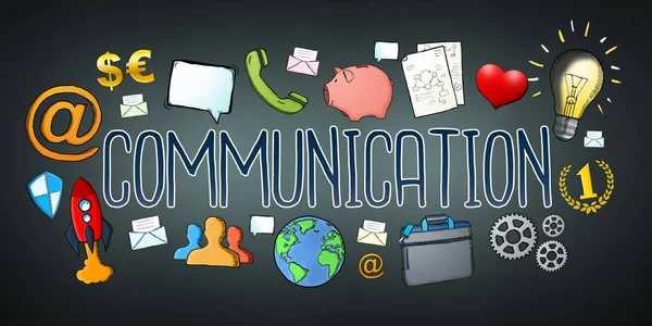 Testo di comunicazione disegnato a mano con icone — Foto Stock