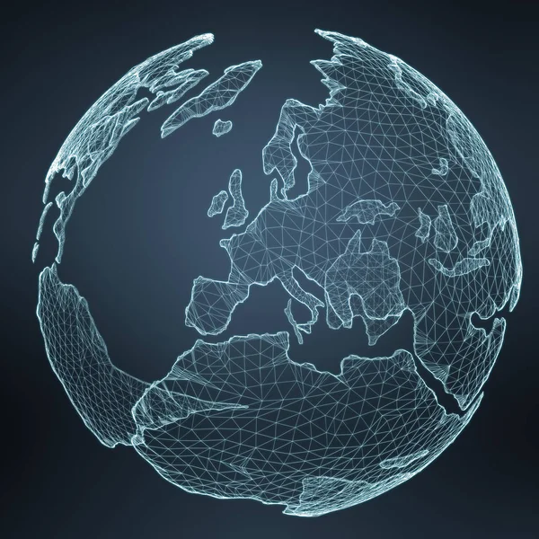 Rede de planeta Terra flutuante branca e azul renderização 3D — Fotografia de Stock