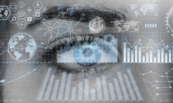 Close-up of woman digital eye 3D rendering