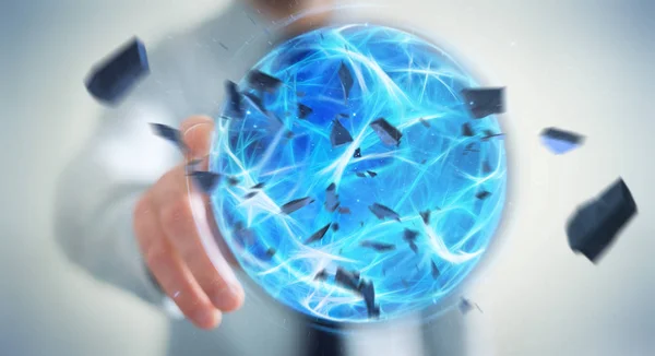 Zakenman, het creëren van een vermogen bal met zijn hand 3D-rendering — Stockfoto
