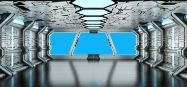 Uzay gemisi mavi ve beyaz iç 3d render