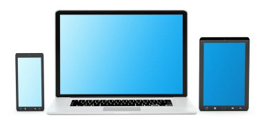 Modern bilgisayar dizüstü cep telefonu ve tablet 3d render