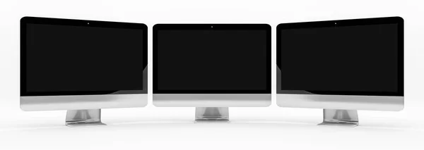 Τριπλή μοντέρνα ασημί και μαύρο μεταλλικό υπολογιστή 3d rendering — Φωτογραφία Αρχείου