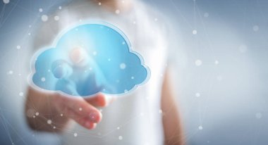 Dijital bulut 3d rendering kullanarak iş adamı