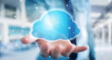 Dijital bulut 3d rendering kullanarak iş adamı