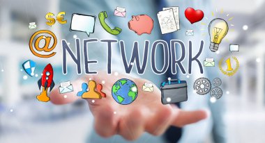 İşadamı modern el yazması ağ metin kullanma