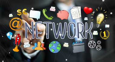 İşadamı modern el yazması ağ metin çizme