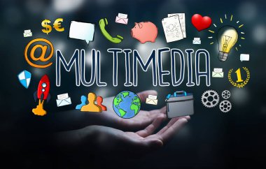 Multimedya teknolojisinin çizilmiş presentatio kullanarak iş kadını