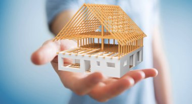 3D render bitmemiş planı ev onun ha tutan işadamı