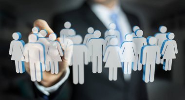 3D rendering grup insan elinde tutan işadamı