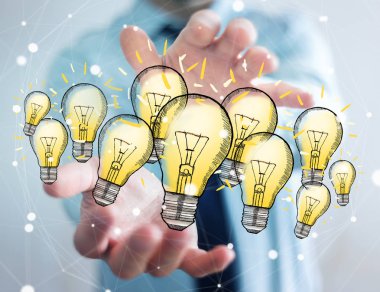 Çizilmiş ampul elinde tutan işadamı