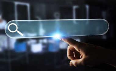 Dokunsal web adres çubuğuna 3d renderi kullanarak internette sörf adam