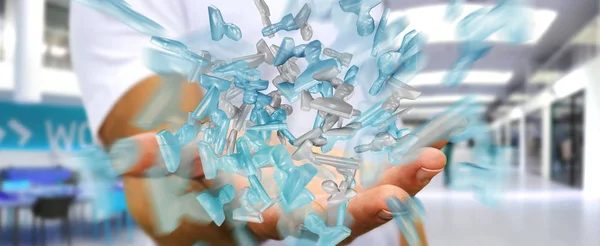 Homme d'affaires tenant avatar en verre brillant groupe rendu 3D — Photo