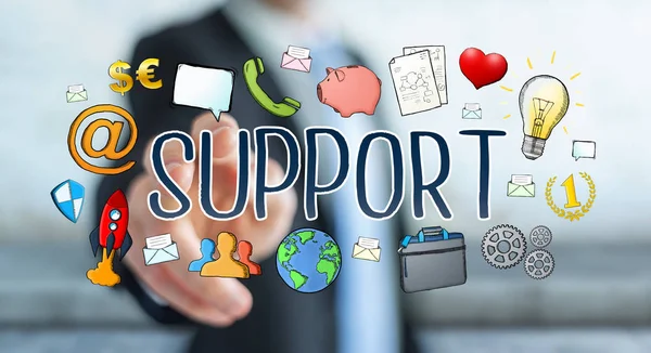 Businessman using hand-drawn support text presentation — Stock Photo, Image