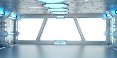 Uzay gemisi mavi ve beyaz iç 3d render