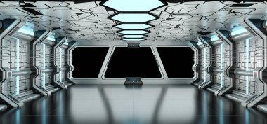 Uzay gemisi mavi ve beyaz iç 3d render