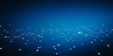 Beyaz ve mavi nokta ağ 3d render yüzen