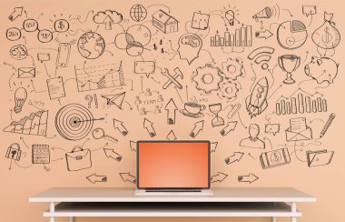 D üzerinde turuncu bir duvara yazılmış el yazması proje sunumu