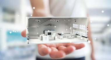 İşadamı holding beyaz 3d render daire