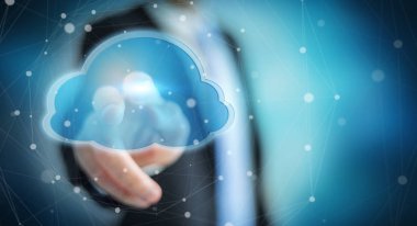 Dijital bulut 3d rendering kullanarak iş adamı