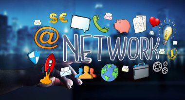 İşadamı modern el yazması ağ metin kullanma