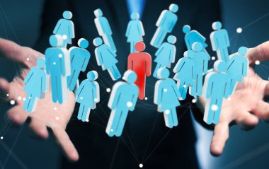 3D rendering grup insan elinde tutan işadamı