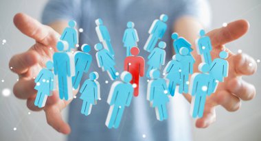 3D rendering grup insan elinde tutan işadamı