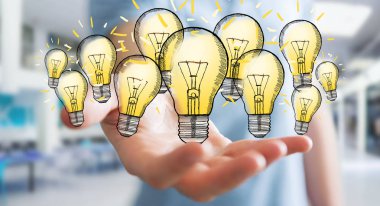 Çizilmiş ampul elinde tutan işadamı