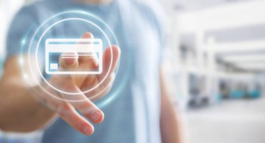 Dijital ödeme arabirimi 3d rendering kullanarak iş adamı